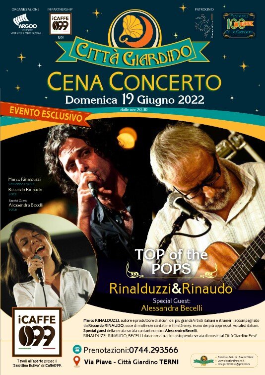 Evento Cena Concerto Domenica19 giugno 2022 Rinalduzzi Rinaudo Becelli Città Giardino Fest Terni